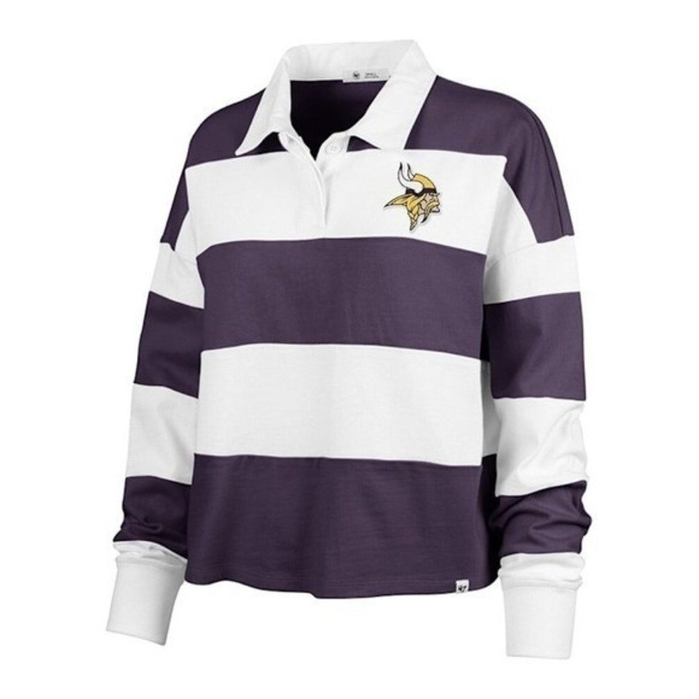 47 Brand Mens Minnesota Vikings Rugby Shirt Purple White Stripe NFL L NWT